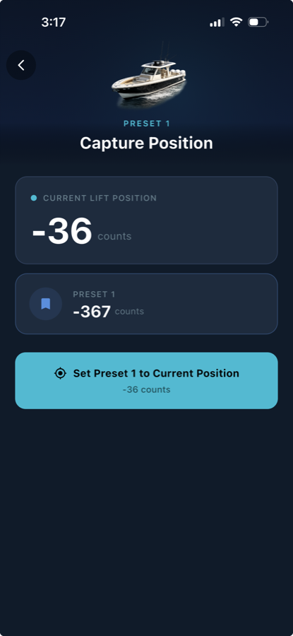Atlantis Boater App lift preset capture position screen