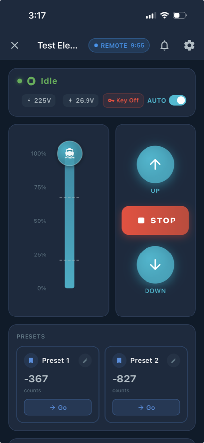 Atlantis Boater App active smart lift control screen